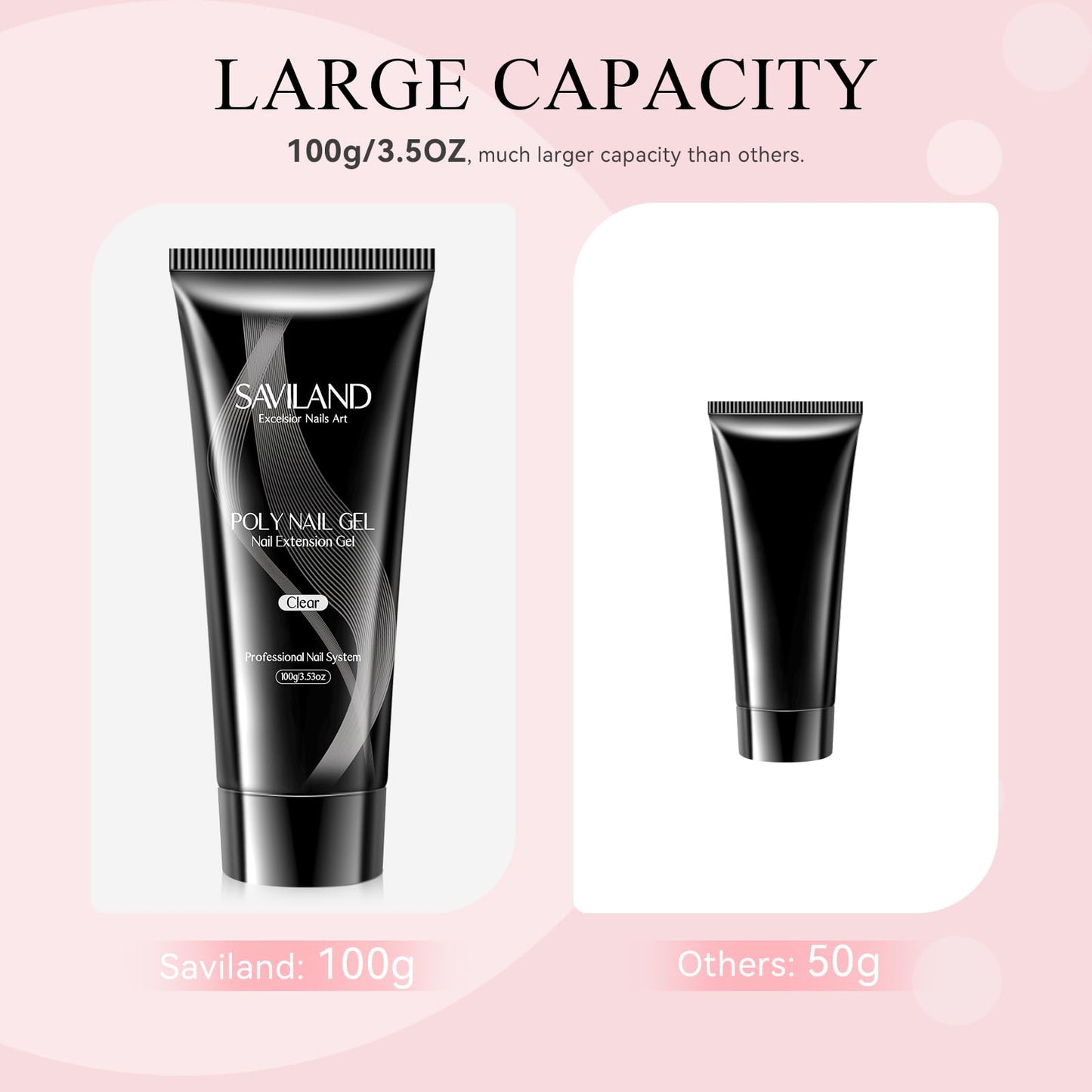 Saviland Large Capacity Poly Gel: 100g Clear Nail Extension Gel Crystal Poly Hard Gel Easy at-Home For Starter Salon-Like Long Lasting Poly Nail Gel Beginner Gift