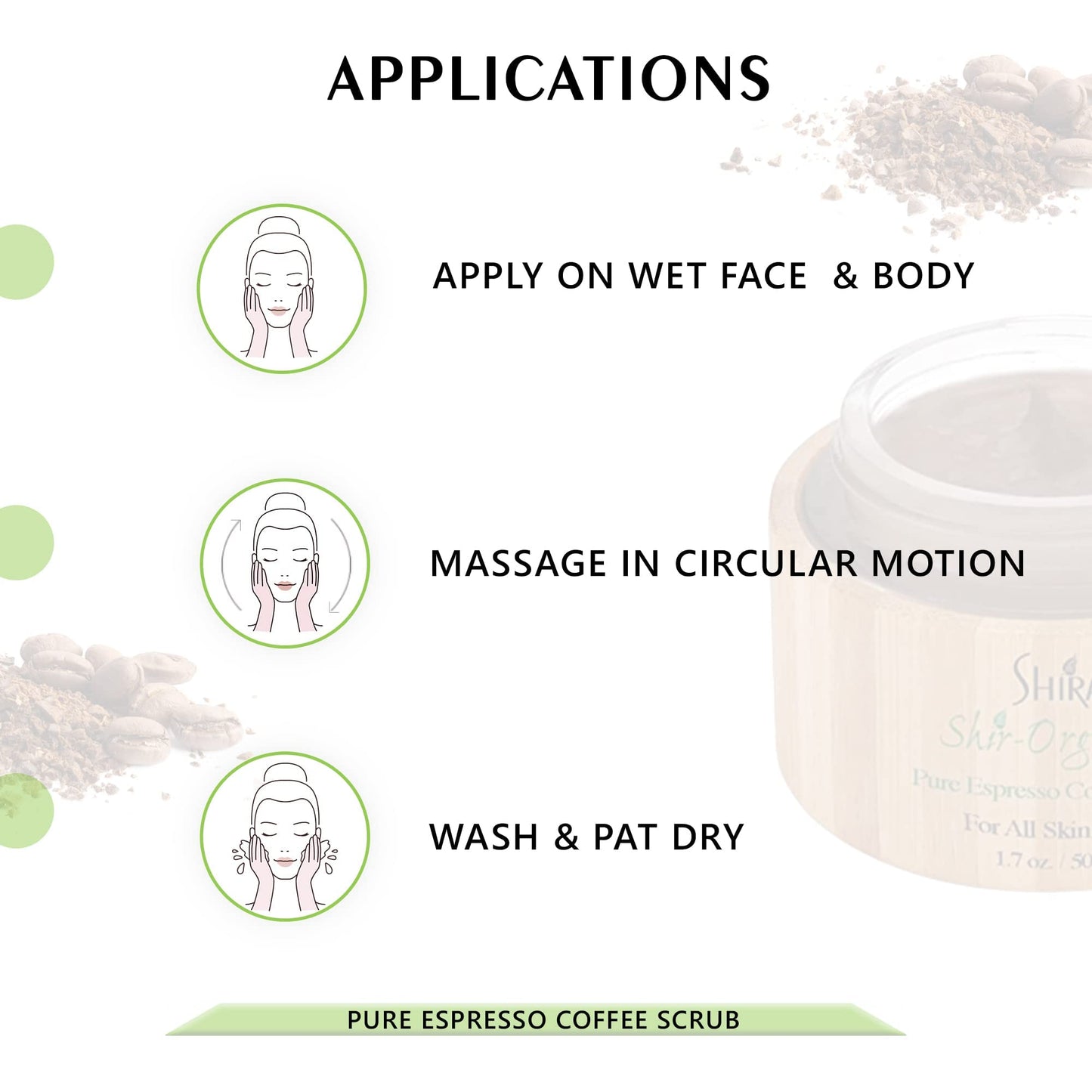 Shira-Organic Pure Espresso Coffee Scrub, Exfoliate for face, Improves Wrinkles and Fine lines, Promotes Skin Rejuvenation For Women, Men (50ML)