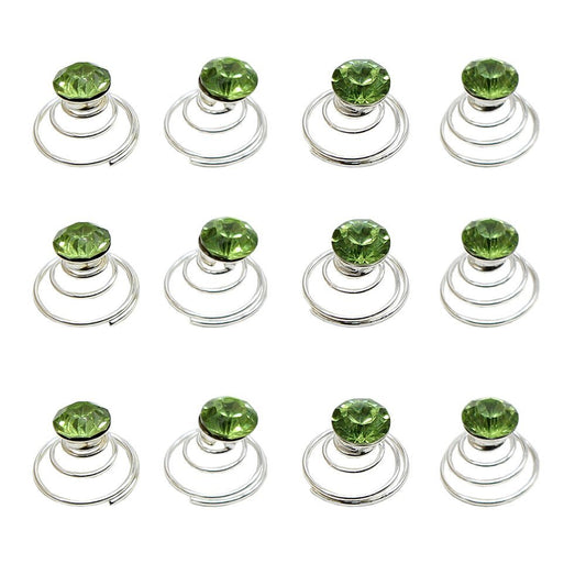 Newstarfactory Gorgeous Rhinestones Hair Spirals Clips Pack of One Dozen (Green)