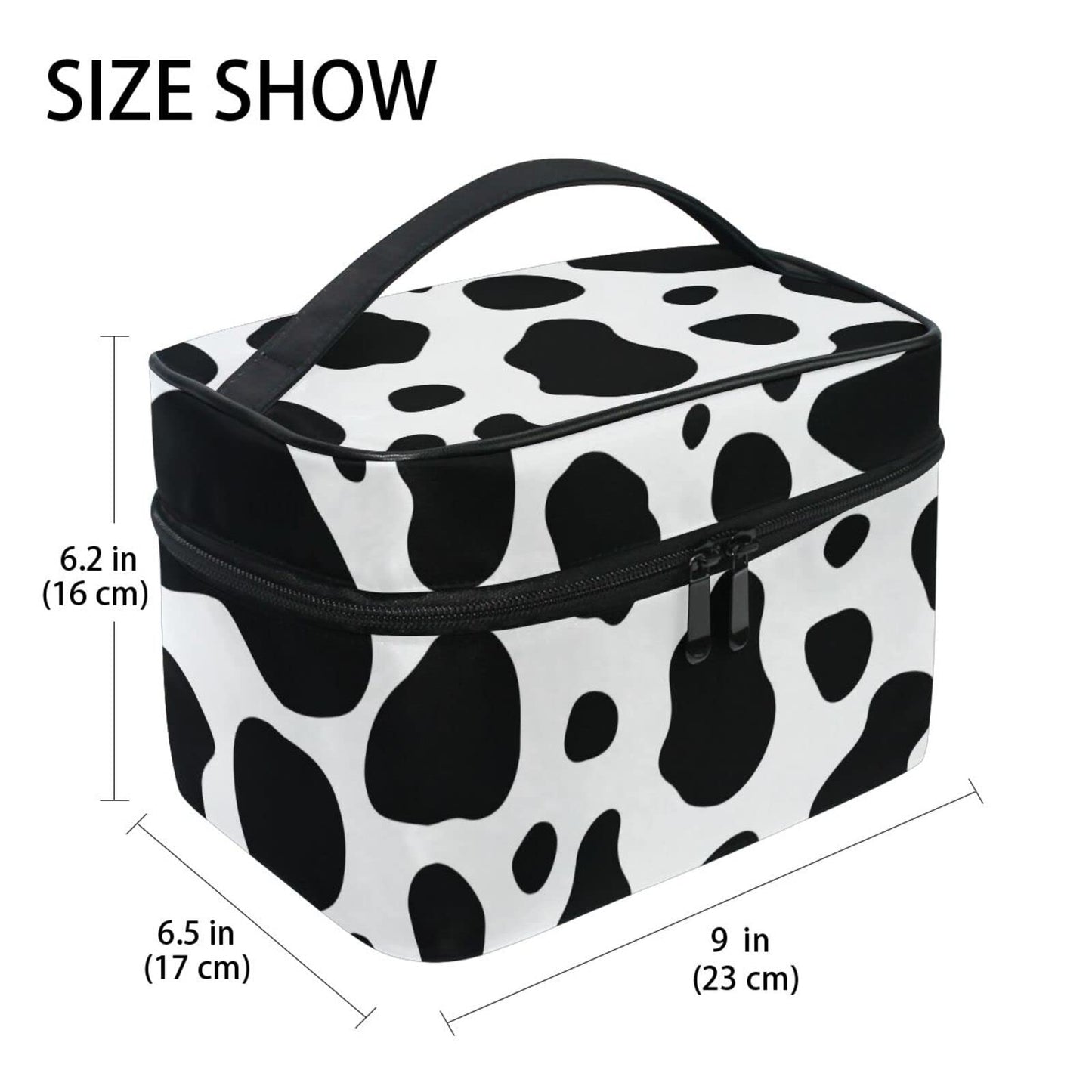 ZOEO Makeup Train Case Cow Black White Buffalo Korean Carrying Portable Zip Travel Cosmetic Brush Bag Organizer Large for Girls Women