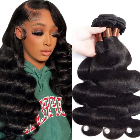 BLACKMOON HAIR Body Wave Human Hair 3 Bundles 14 16 18Inch Bundles Human Hair 100% Unprocessed Brazilian Virgin Human Hair Weave Bundles Body Wave Hair Extensions Natural Color Can Be Dyed