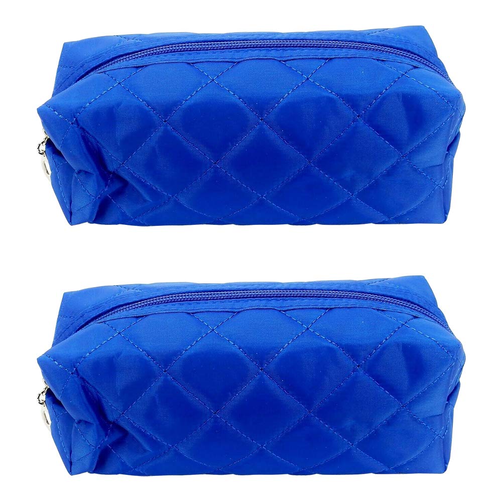 Kingsley Quilted Cosmetic Bag - Multi-Purpose Zipper makeup Bag Pouch - Cosmetic Bag Pouch Handy Organizer - Cosmetic Bag Organizer Pouch for Travel with Zipper, Blue - Lot of 2