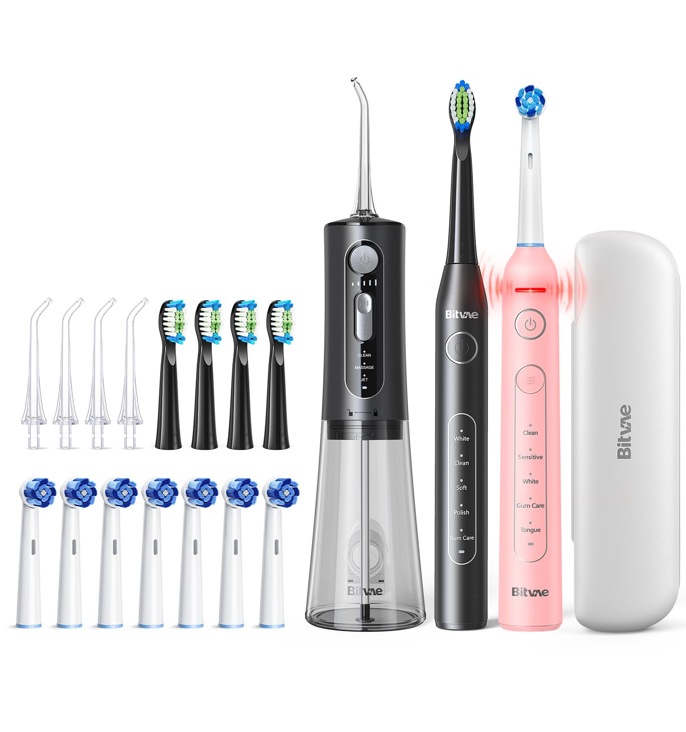 Bitvae R2 Rotating Electric Toothbrush for Adult, 5 Modes Rechargeable Power Toothbrush ＆ Water Flosser and Electric Toothbrush Combo Bundle, 3 Modes Rechargeable Water for Adult, Pink