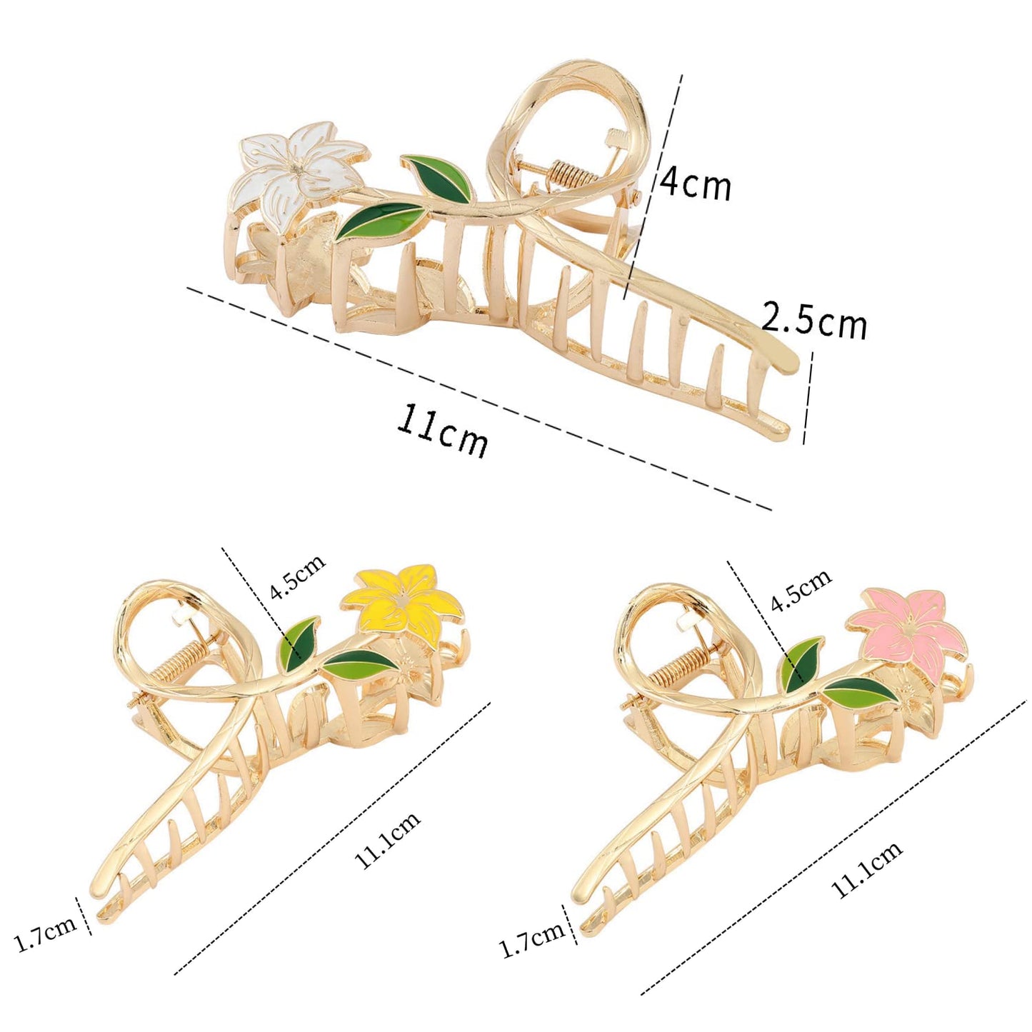 Hair Clips Flower Claw Clips Flower Clips for Women Cute Claw Clips for Thick Hair Large Pink Yellow Flower Hair Clip Metal Gold White Floral Hair Accessories Banana Clip Summer Hair Decorations 3Pcs