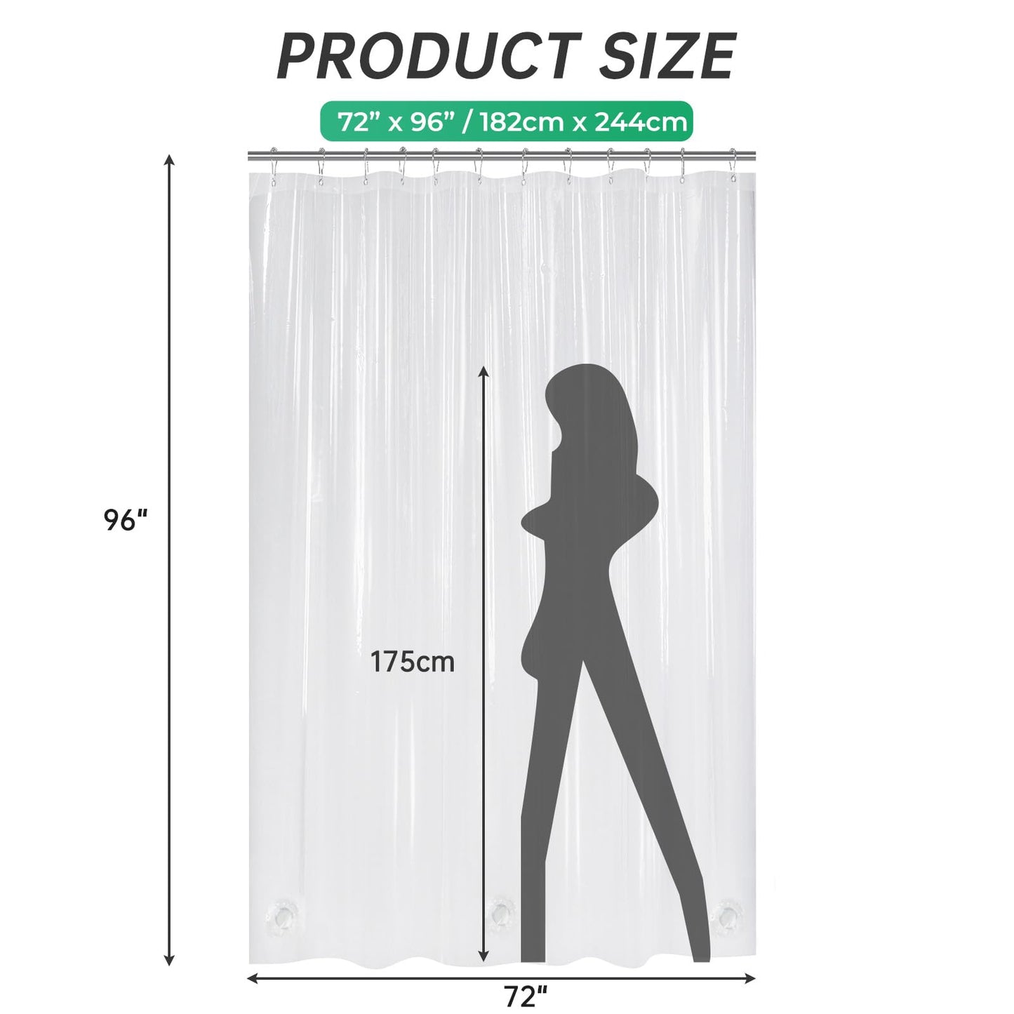 AmazerBath Extra Long Shower Curtains 96 Inches, Clear Shower Curtain Plastic, Extra Long Shower Curtain 96 Length, Tall Shower Curtain Heavy Duty PEVA with 3 Weighted Stones and 12 Grommet Holes