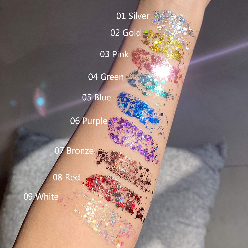 GL-Turelifes Mermaid Sequins Chunky Glitter Liquid Eyeshadow Glitter Body Gel Festival Glitter Cosmetic Face Hair Nails Makeup Long Lasting Sparkling 30g (#06 Purple)