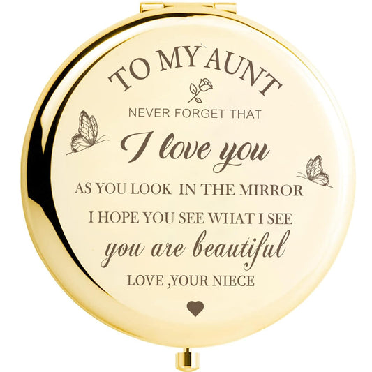 KGKAIMIZL Aunt Gifts from Niece,Gold Compact Mirror Gifts for Aunt，Aunt Birthday Gift Ideas, Rose Gold Compact Makeup Mirror Gift for Aunt, Birthday, Christmas,Mother’s Day Present for Aunt