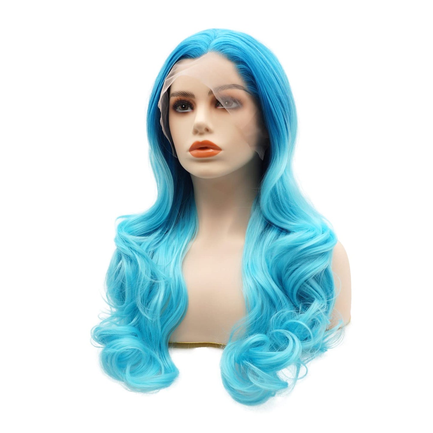 LUSHY BEAUTY Hair Synthetic Lace Front Wig Wavy Long 24inch Blue Root Light Blue Ombre Heavy Density Heat Resistant Realistic Wig