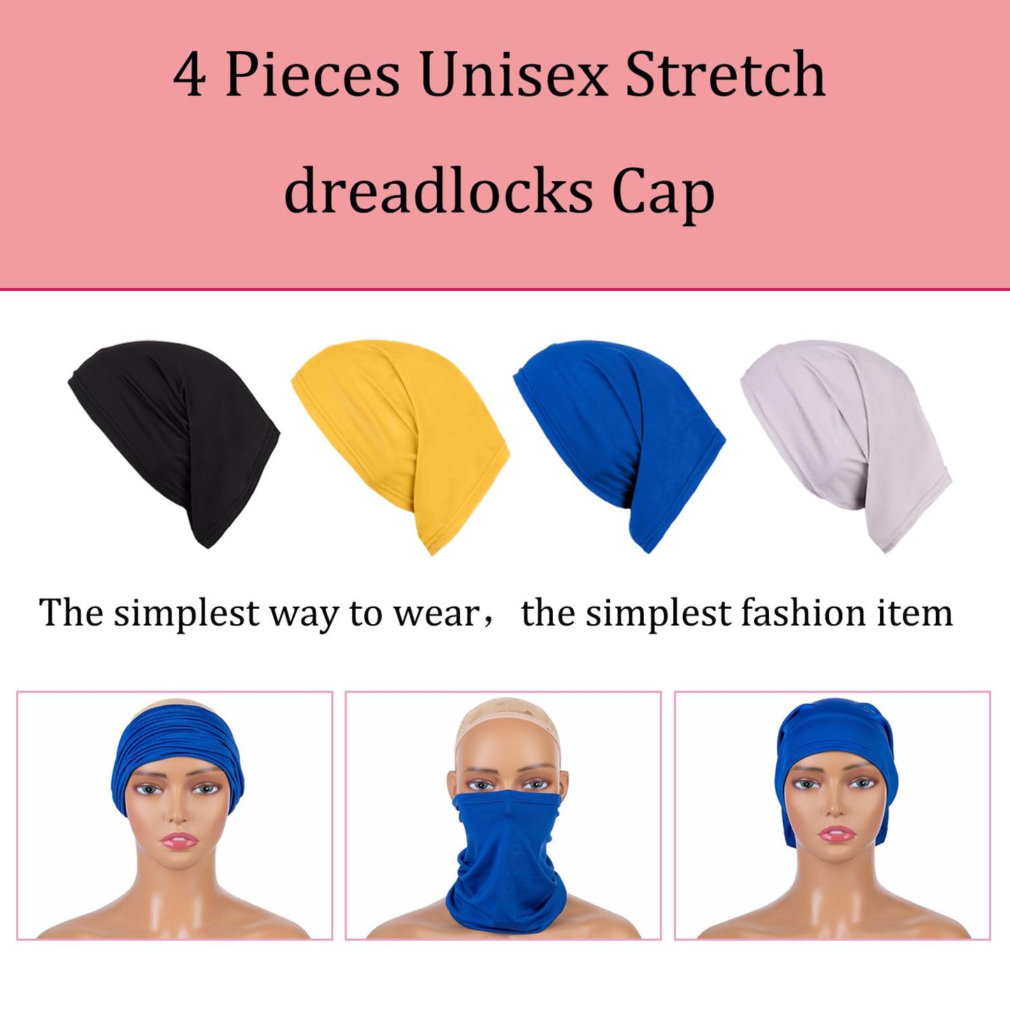 Leeven Mens Bonnet 4 Pcs Sleep Shower Cap Long Hair Dread Loc Cap Long Braid Cap Loc Socks Elastic Dreadlock Tube For Men Woman