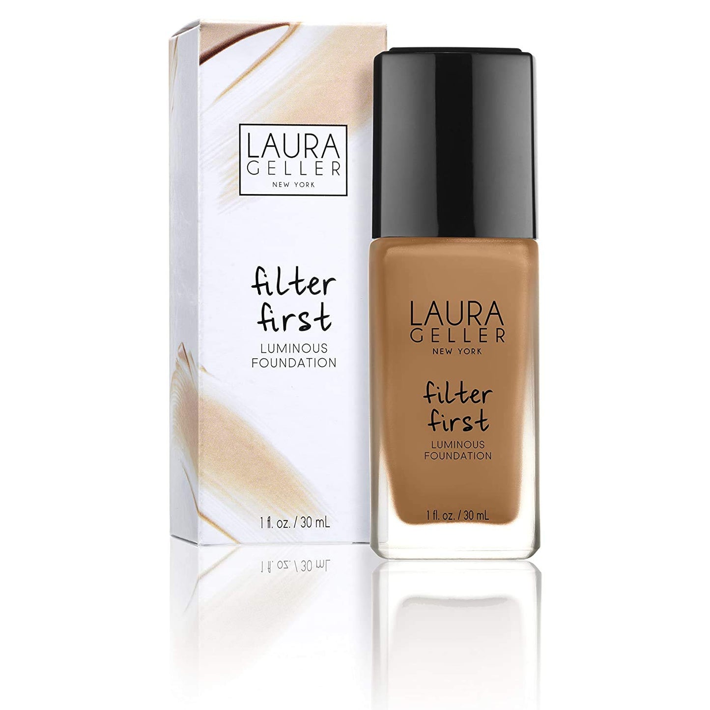 LAURA GELLER NEW YORK Filter First Luminous Liquid Makeup Foundation, Lightweight, Medium to Full Coverage, Non-Settling Formula, Cognac, 1 Fl Oz