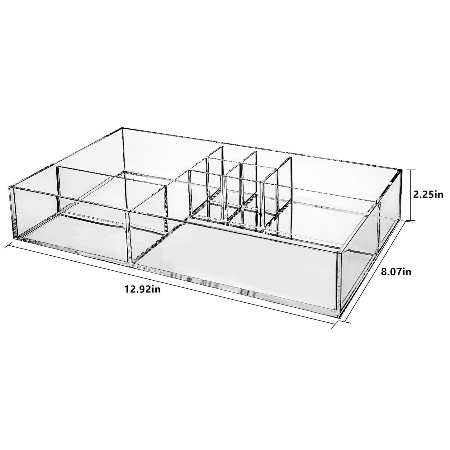 Large Makeup Organizer Countertop - Clear Make Up Organizers and Storage with 8 Divided Cosmetic Slots for Vanity, Bathroom, Drawer, Cosmetic Display Cases