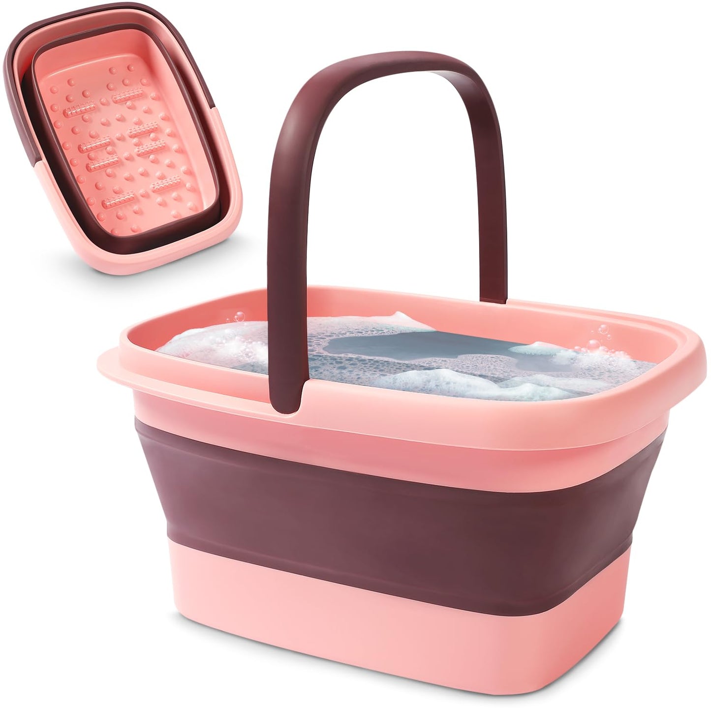 Collapsible Foot Bath – Advanced Foot Soaking Tub with Portable Design and Handle – Foldable Pedicure Foot Spa Bowl – Compact and Lightweight Foot Soak with Acupressure Points, Pink