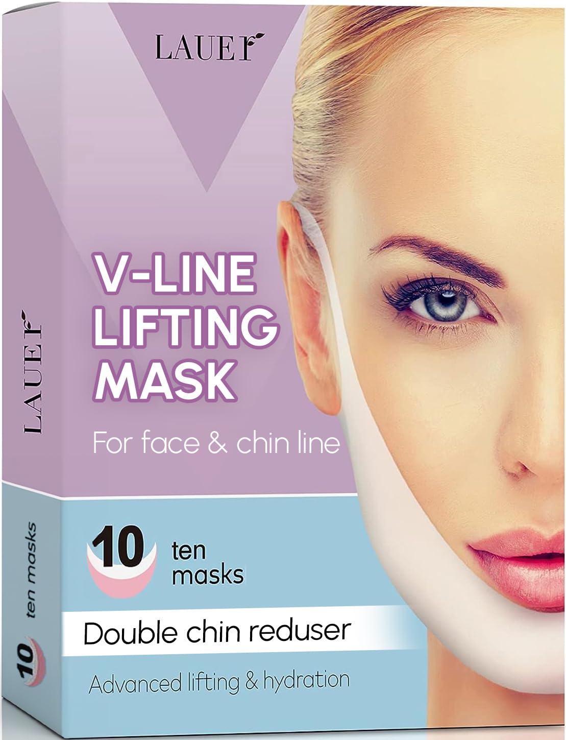 V Shaped Slimming Face Mask Double Chin Reducer V Line Lifting Mask Neck Lift Tape Face Slimmer Patch Chin Strap For Women Jawline Sculptor For Firming and Tightening Skin 10 and 25 Masks Bundle