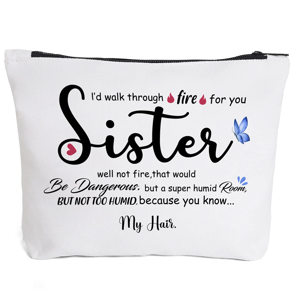 Fokongna Funny Sister Gifts from Sisters, Brother, Sister Birthday Gifts, Gift for Sister Soul Sister Gifts Big Little Girl Makeup Bag-Fire for You Sister