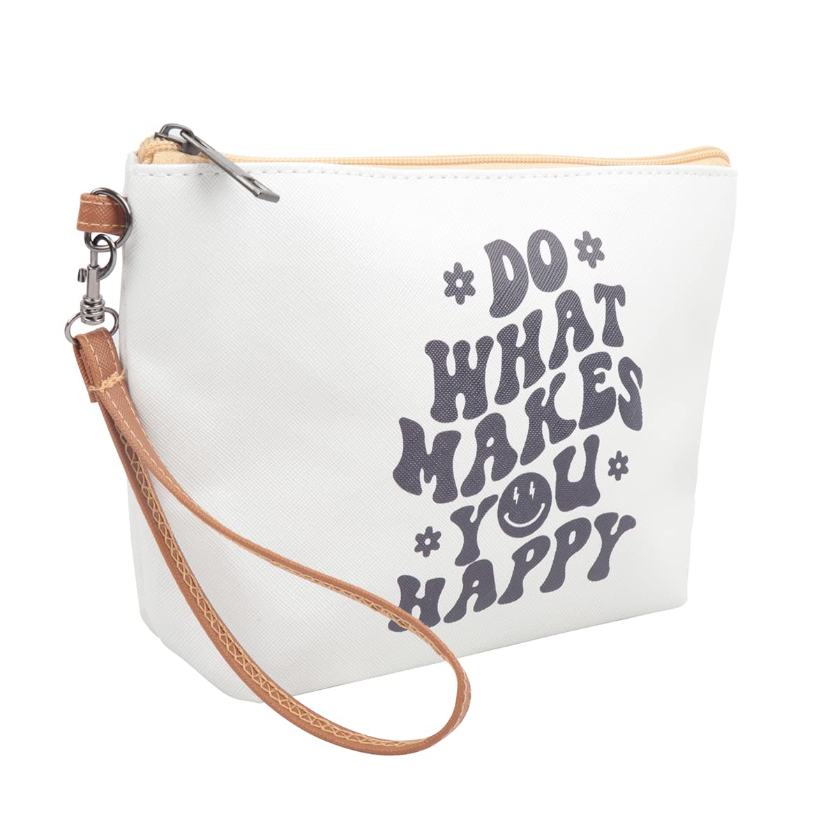 Multifunction Cute Print Travel Cosmetic Pouch Bag - Bridesmaid Organizer Wristlet Purse Inspirational Quote (Do What Makes You Happy)