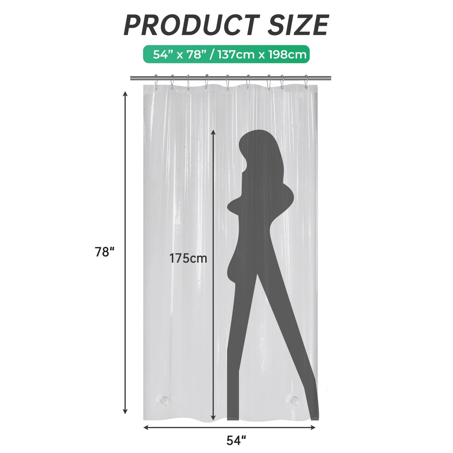 AmazerBath Stall Shower Curtain 54x78, Plastic Shower Curtain Clear, Small Shower Curtain Thick PEVA, Heavy Duty Shower Curtain Stall, Stand Up Shower Curtain with 2 Weighted Stones and 9 Grommets