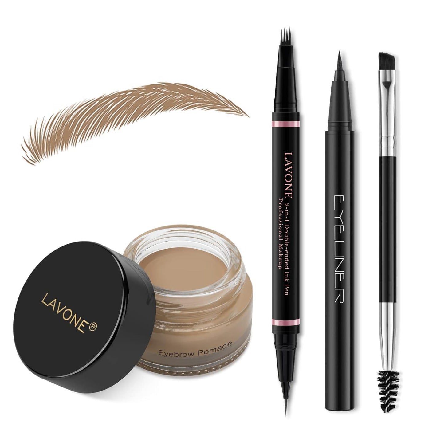 Eyebrow Pencil Makeup Kit, with Waterproof 2-IN-1 Microblading Eyebrow Pen, Eyebrow Pomade, Eyeliner and Dual-ended Eyebrow Brush, Brow Pencil Kit for Natural Eyebrows - Taupe