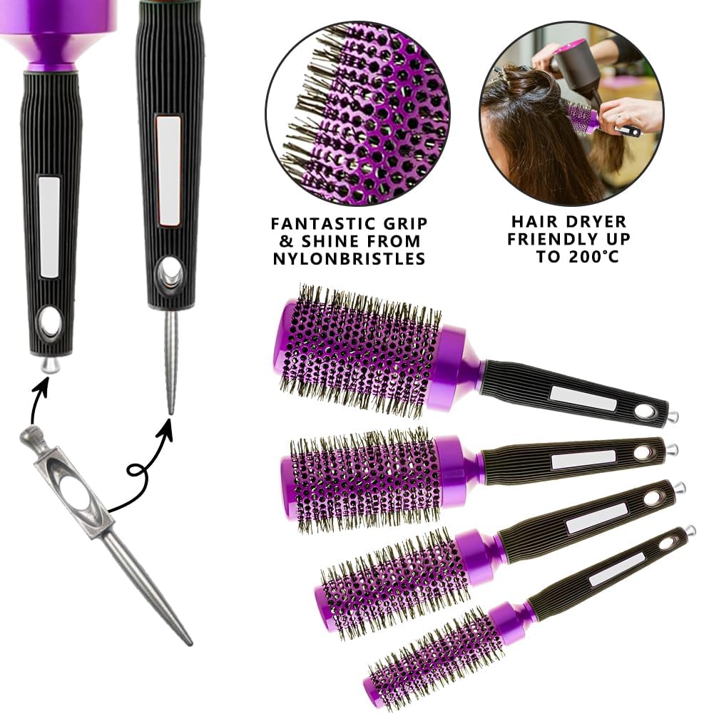 5pcs Round hair Brush Set for Blow Drying Curling, Professional curly hair brushBrush Leaves Hair Shiny Heat Styling Brush 5 Different Sizes Works Very Well with The Blow Dryer