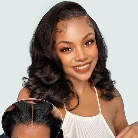 Glueless Short Bob Wig Pre Plucked Wear and Go Glueless Wig Body Wigs Lace Front Wigs Human Hair Upgraded No Glue 4x4 Lace Closure Wigs Human Hair for Black Women Natural Hairline (14lnch)