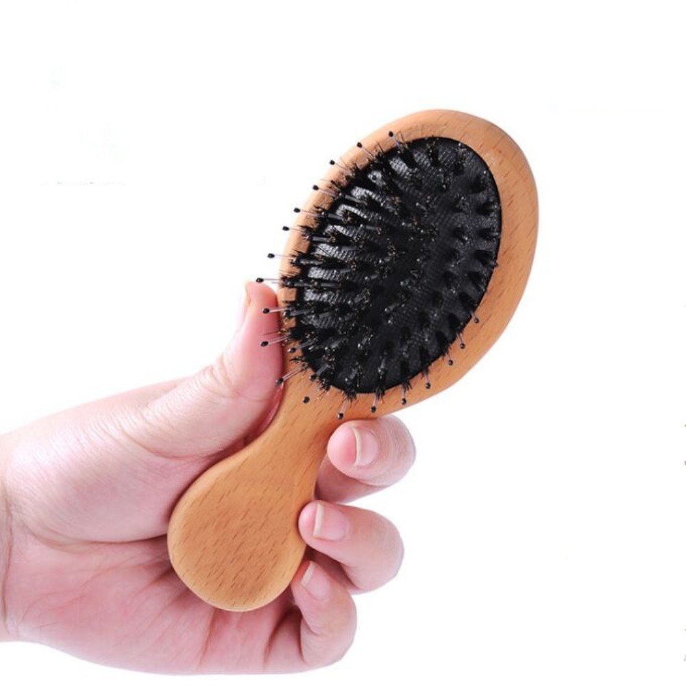 Hair Brush Mini Boar Bristle Hairbrush for Thick Curly Thin Long Short Wet or Dry Hair Detangle Massage Add Shine, Pocket Travel Small Paddle Hair Brush for Men Women Gilrs Boys