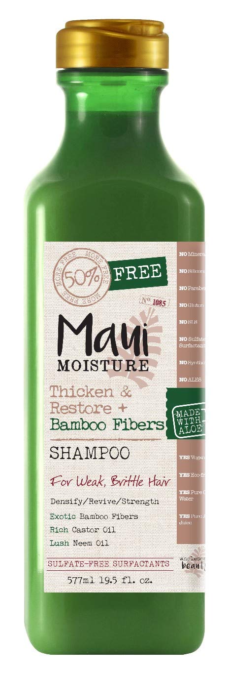 Maui Moisture Thicken and Restore Plus Bamboo Fibers Shampoo for Weak Brittle Hair, 19.5 Ounce