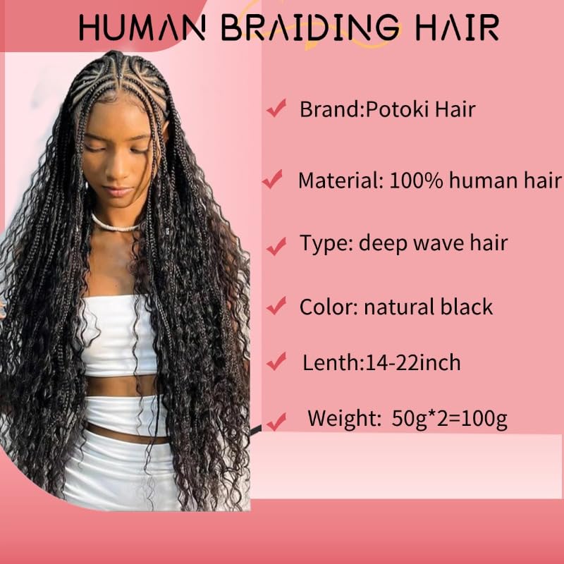 Human Braiding Hair For Boho Braids 100g Deep Wave Bulk Human Hair for Braiding 12A Brazilian Virgin Human Hair No Weft Curly Human Hair Extension Wet and Wavy Human Hair Braiding Hair (1B, 22 Inch)