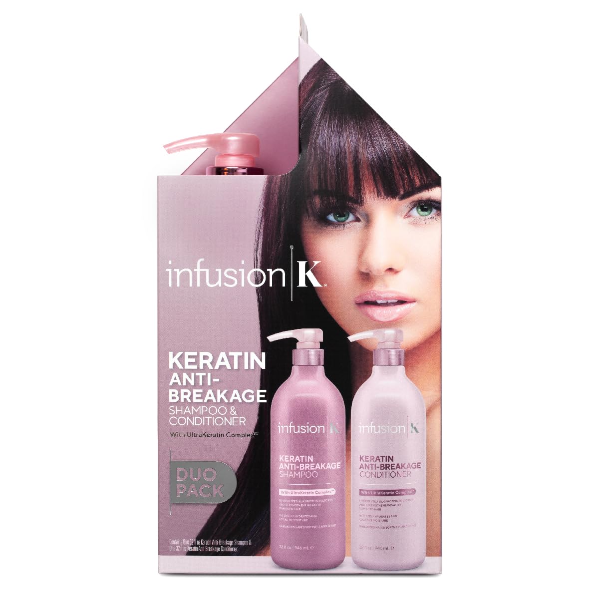 Infusion K Keratin Anti-Breakage Shampoo & Conditioner with UltraKeratin Complex | Hydrates & Strengthens | Enhances Softness & Shine | Color Safe | Paraben, Cruelty, & Sulfate Free - Duo Pack