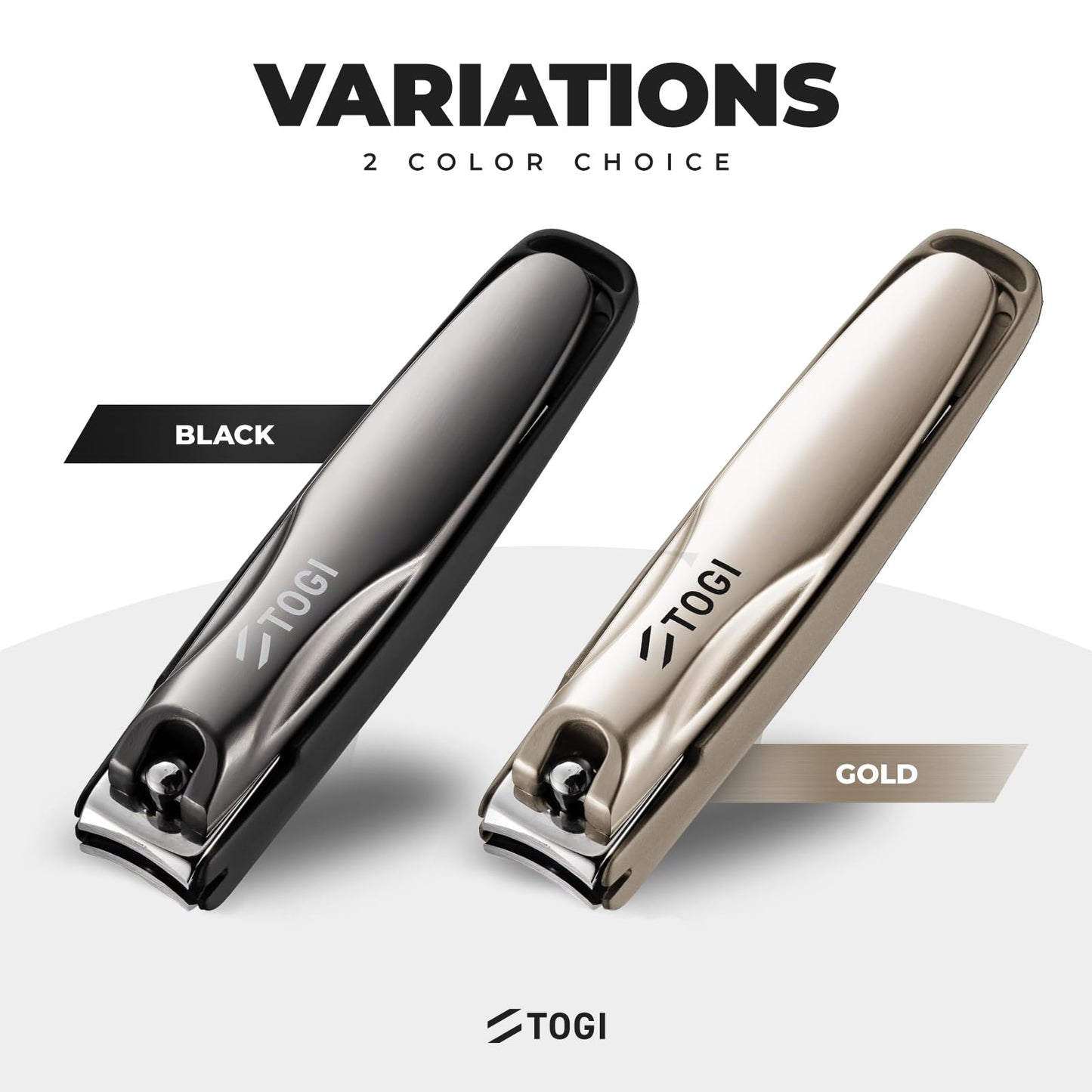 TOGI 【The Ultimate Blade】 Ultra Sharp Stainless Steel Nail Clippers for Women - Perfect for Cutting Fingernails & Toenails with Nail Catcher Built-in Nail Files - Gift Ready Design - Champagne Color