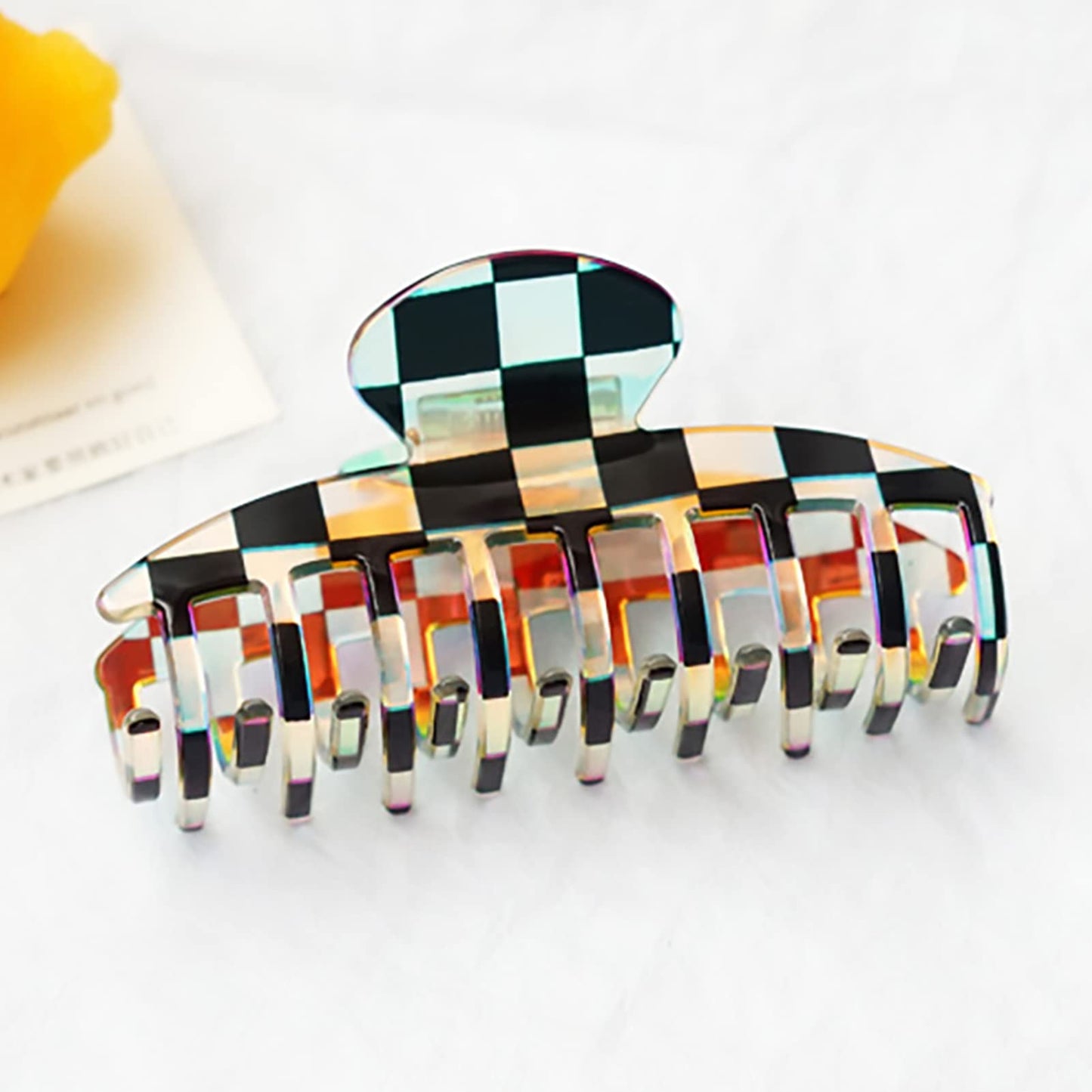 BOWEAR 6 Pcs Dazzle Checkered Hair Clips Black and White Checkered Claw Large Hair Jaw Strong Clip Claws Butterfly Lattice Laser Hair Barrettes for Women Girl Thin Thick Curly Straight Long Hair