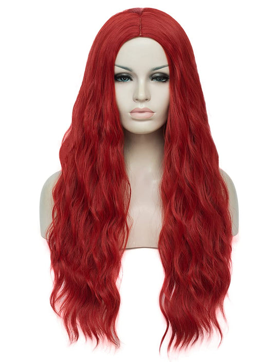 Mildiso Red Wigs for Women 26" Long Red Hair Wig Curly Wavy Cute Natural Synthetic Soft Wigs for Daily Party M052RD