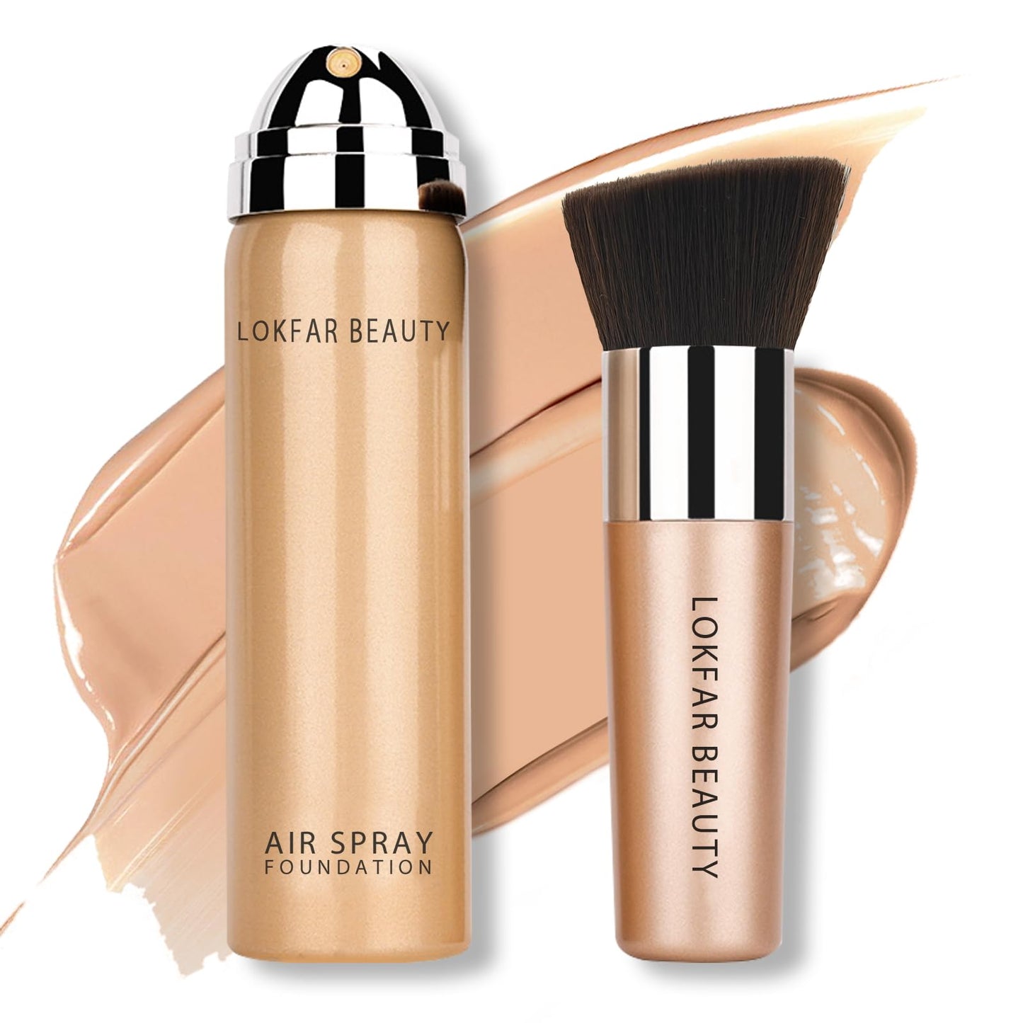 LOKFAR AirBrush Foundation Spray, Silky Mist Foundation Spray Makeup Set with Brush, Full Coverage Foundation for Smooth Radiant Finish, Formula Breathable Lightweight Hydrating | #03 Warm Peach