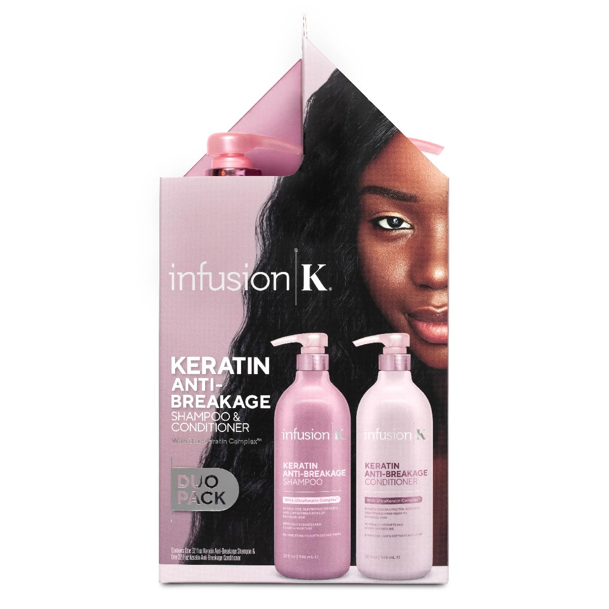 Infusion K Keratin Anti-Breakage Shampoo & Conditioner with UltraKeratin Complex | Hydrates & Strengthens | Enhances Softness & Shine | Color Safe | Paraben, Cruelty, & Sulfate Free - Duo Pack