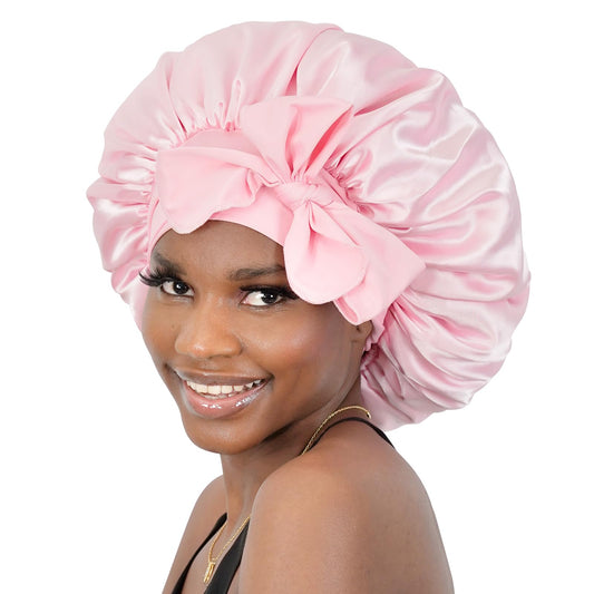 BONNET QUEEN Silk Bonnet for Sleeping Satin Hair Bonnet Adjustable Bonnet Pink Bonnets Sleep Bonnet for Women Girls Night Bonnets for Natural Curly Hair