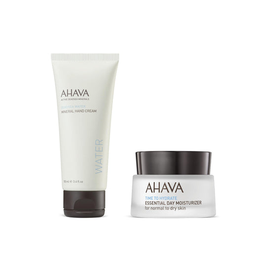 AHAVA Dead Sea Mineral Hand Cream and Essential Day Moisturizer Set