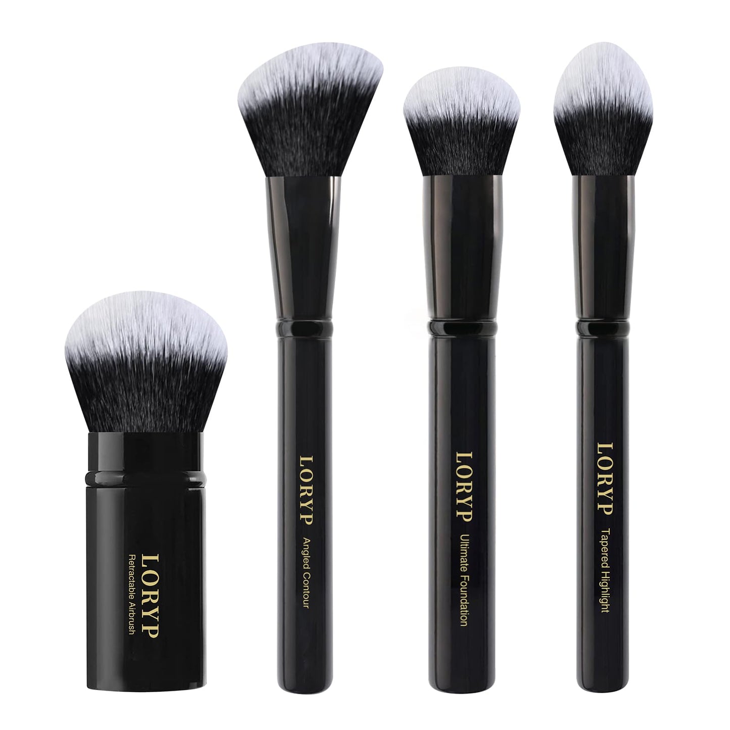 LORYP 4 Pcs Full Face Professional Makeup Brushes Set with Retractable Kabuki Airbrush For Powder,Liquid,Cream,Angled Blush Brush, Foundation Brush, Tapered Highlight Brush