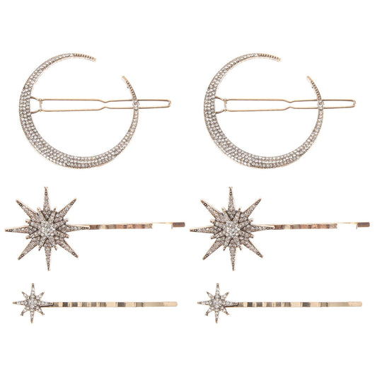 Beaupretty Rhinestone Star Hair Clips Retro Moon Hair Clips Snowflake Bobby Pin Hair Accessories for Women Girls Golden