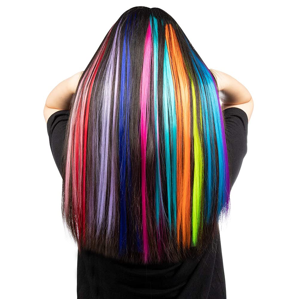 Rainbow Hair Extensions Kit: 90-100 Pcs, 21 Inch I-Tip Colored Microlink Hair Set for Women, Kids - Gifts, Cosplay, Parties, Highlights (Multi-Colors Kit)