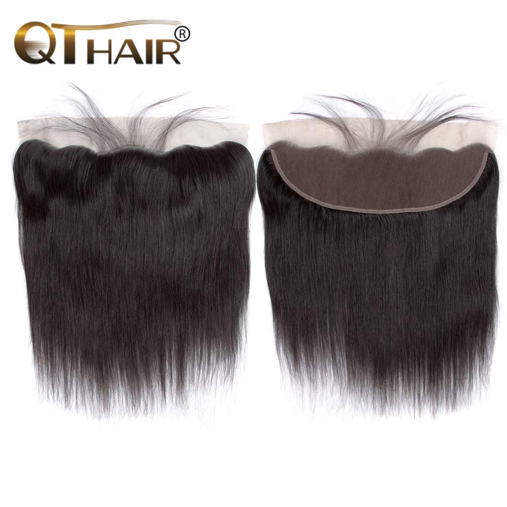 QTHAIR 14A Ear to Ear Lace Frontal 13x4" Full Lace Straight Hair Frontal 150% Density Free Part Indian Virgin Straight Human Hair Lace Frontal Pre Plucked Baby Hair 12inch