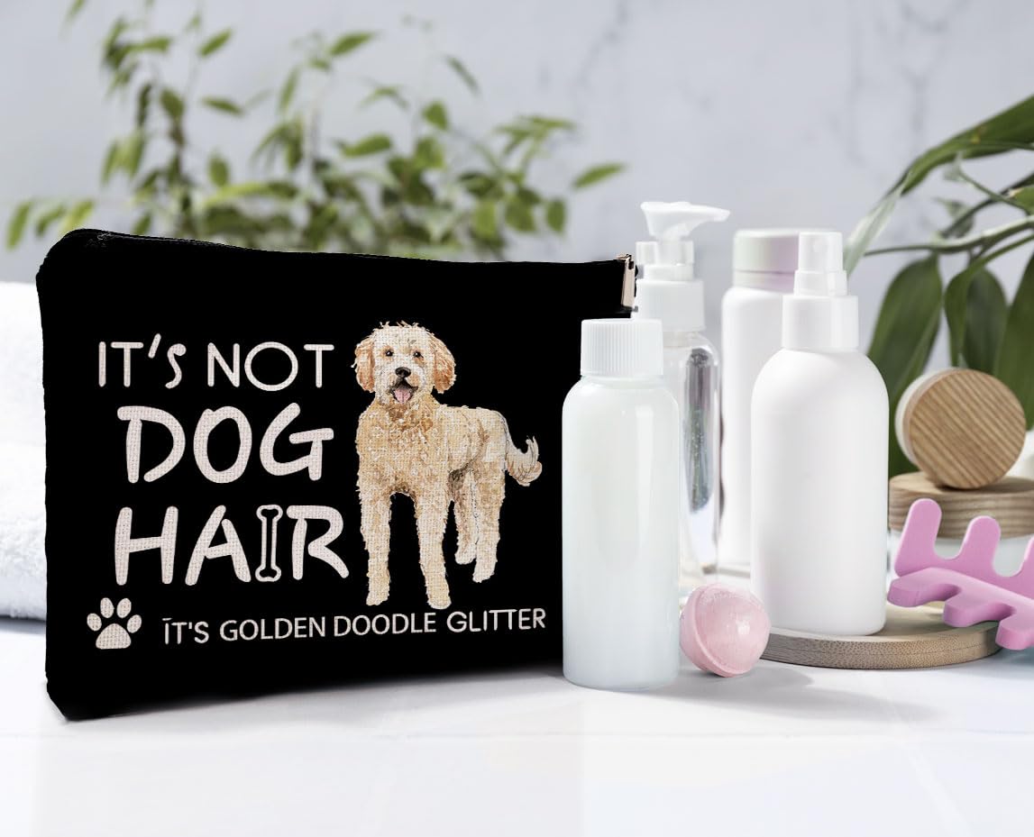 Dwept It's Not Dog Hair It's Golden Doodle Glitter Cosmetic Bag, Funny Dog Makeup Bag Zipper Cosmetic Pouch Bag Travel Linen Makeup Organizer, Dog Themed Gifts for Dog Lovers Women Girls