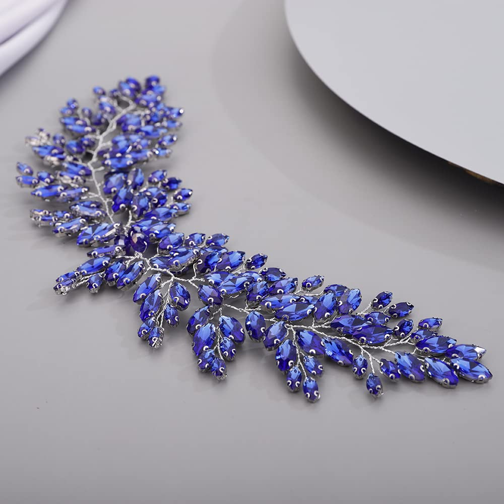 BERYUAN BLUE Color Wedding Crystal Headband Women Hair Vine for Bride Bridesmaid Crystal Wedding Headband hair vines for wedding hairstyles