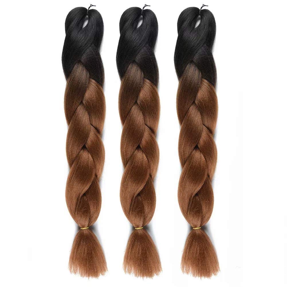 FEEL ME 3 Packs Jumbo Braids Hair Extensions Ombre Crochet Hair 24inch Long Synthetic Jumbo Braiding Hair High Temperature Fiber Crochet Braids Black to Brown