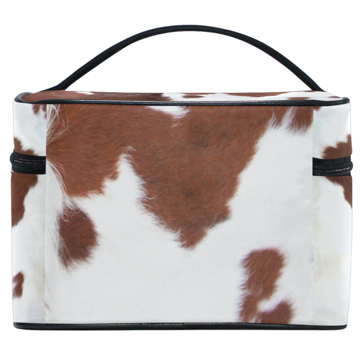 ZOEO Makeup Train Case Cow Brown Fur Printi Animal Korean Carrying Portable Zip Travel Cosmetic Brush Bag Organizer Large for Girls Women