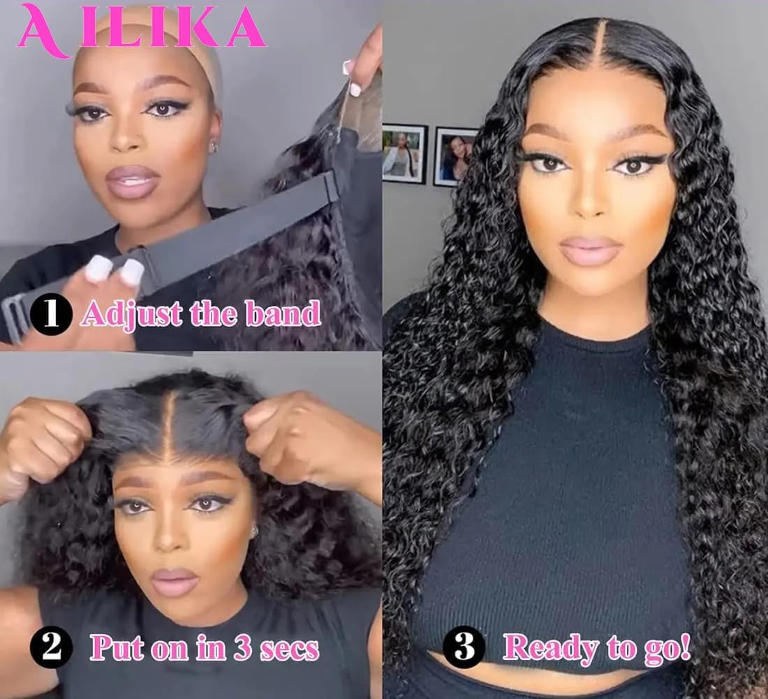 AILIKA 16 Inch Wear and Go 13 * 4 With Baby Hair Natural Hairline Wig HD TransparentKinky Curly Lace Front Wig Human Hair Pre Cut Pre Plucked For Black Women 3 Seconds to Wear Glueless Wig