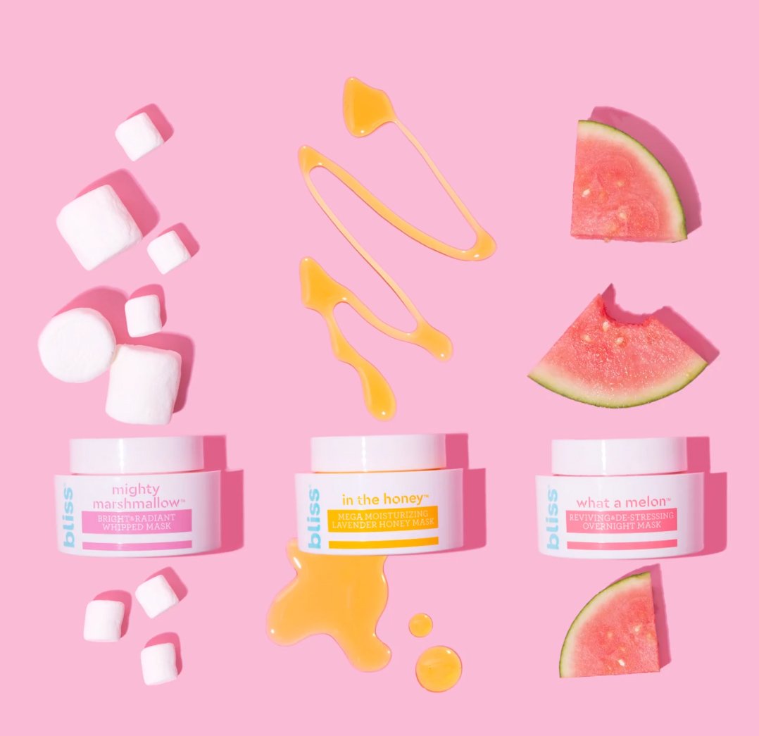 Bliss De-stress & Hydrating Mask Duo: Mighty Marshmallow Bright & Radiant Whipped mask and What a Melon Overnight Face Mask- All Skin Types- Vegan & Cruelty Free