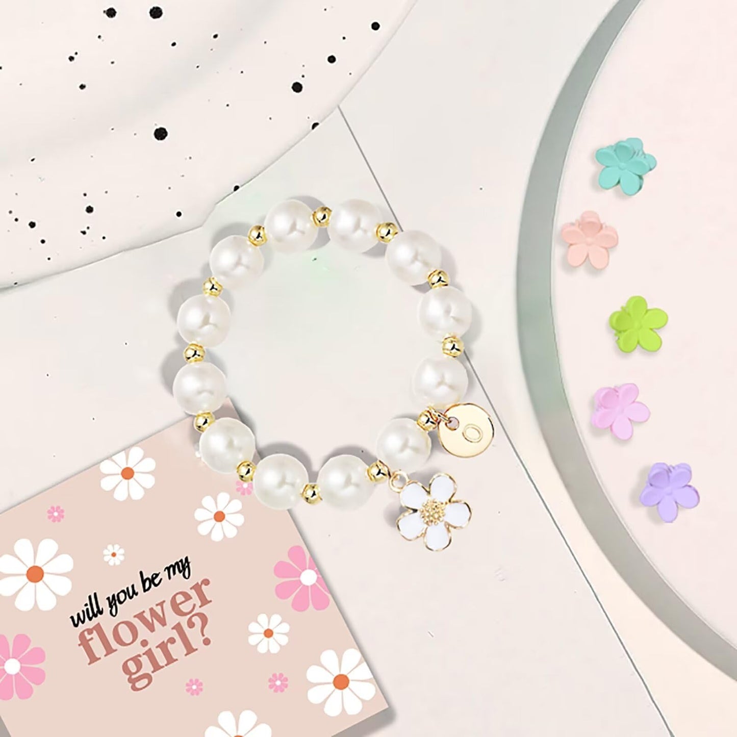 Flower Girl Gift，Flower Claw Clips，Flower Girl Gifts From Bride，Flower Girl Proposal，Flower Girl Hair Accessory，Flower Girl Bracelet，flower girl bracelet for little girls V