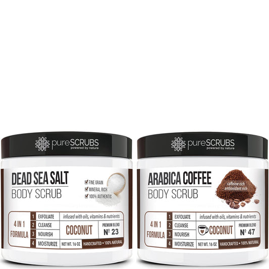 pureSCRUBS Coconut Dead Sea Salt Scrub + Coffee Body Scrub