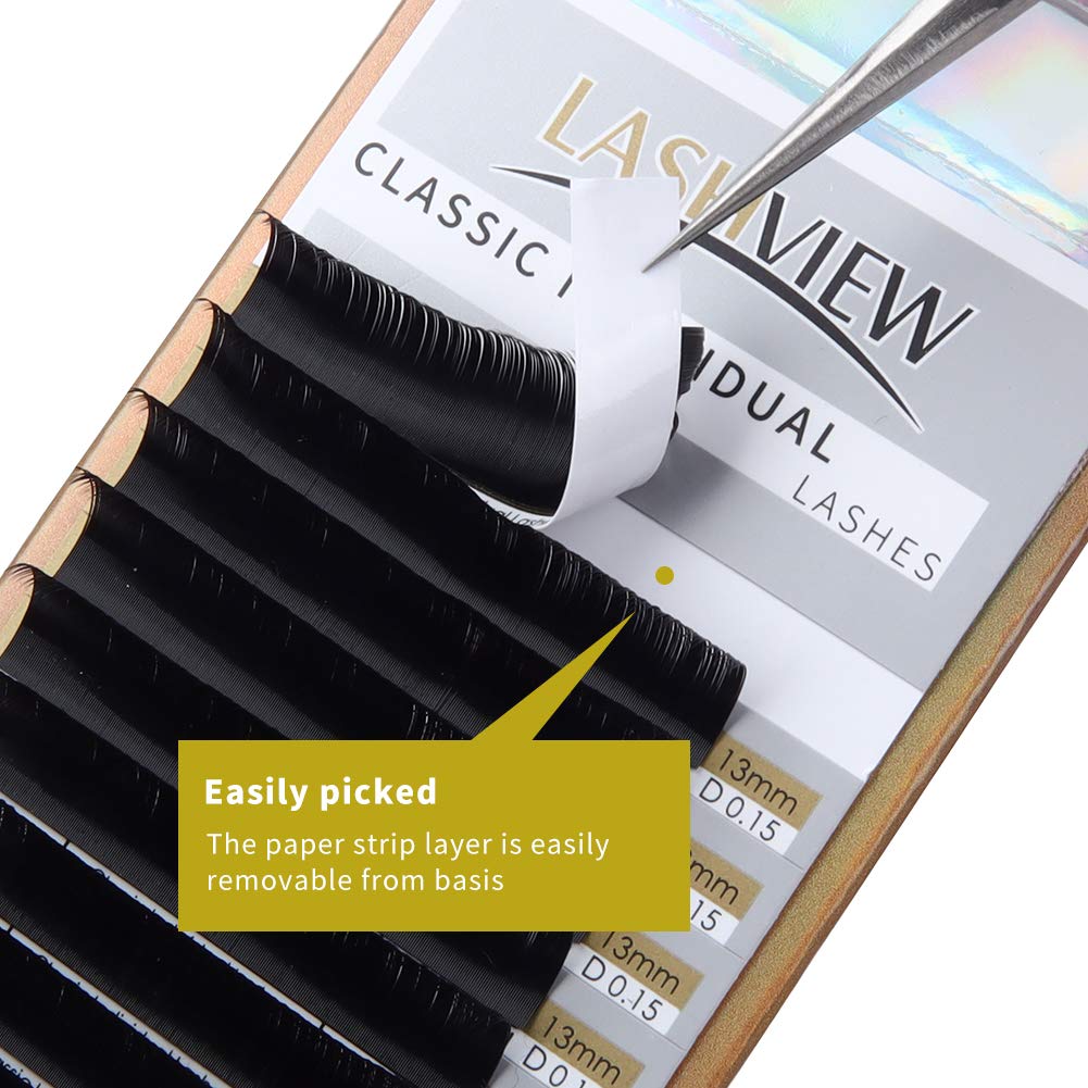 LASHVIEW Eyelash Extensions,Individual Lashes, 0.15 Thickness D Curl Mixed Tray(8-15mm),Premium Single &Classic Lases,Natural Semi Permanent Eyelashes,Mink& Soft Lashes,Application-Friendly