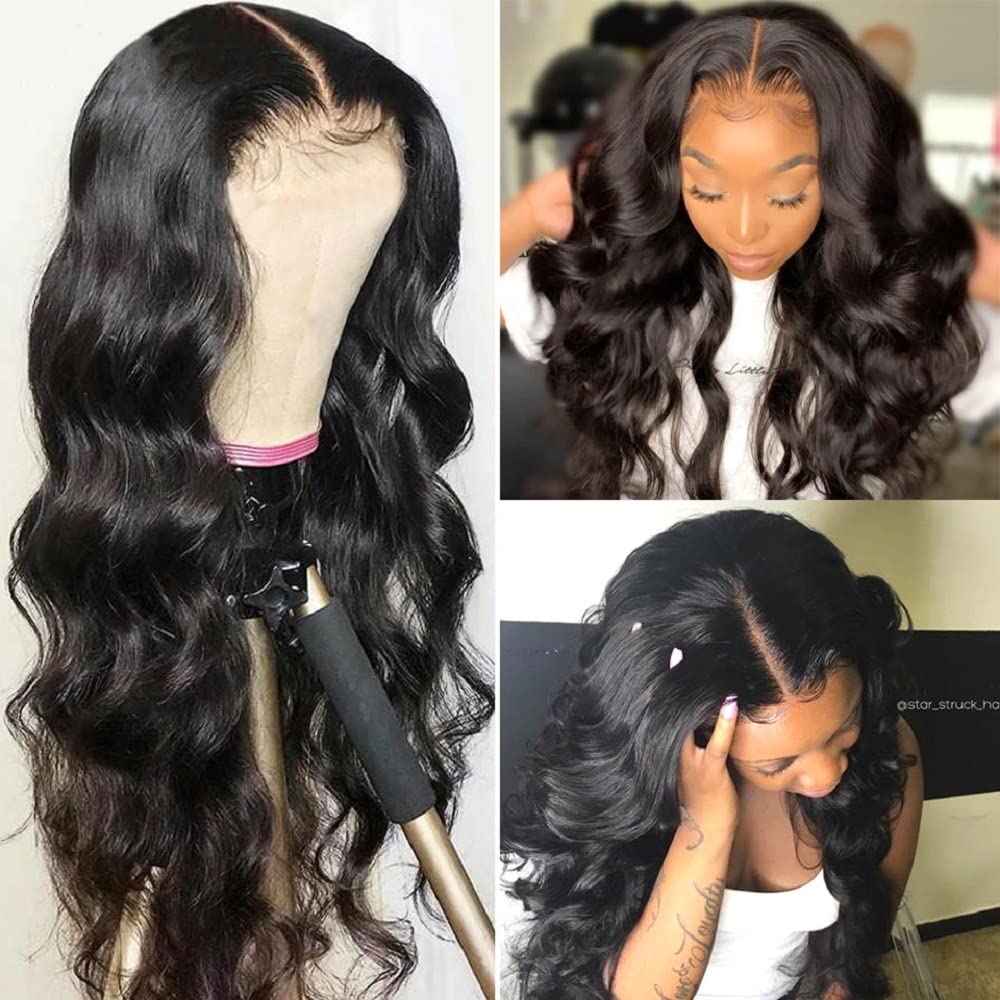 MIMORE 28 Inch Long Body Wave 4x4 Lace Closure Wigs Human Hair Body Wave Wigs With Baby Hair 150% Density Brazilian Virgin Lace Frontal Wigs Wavy Human Hair Body Wave Wig for Black Women