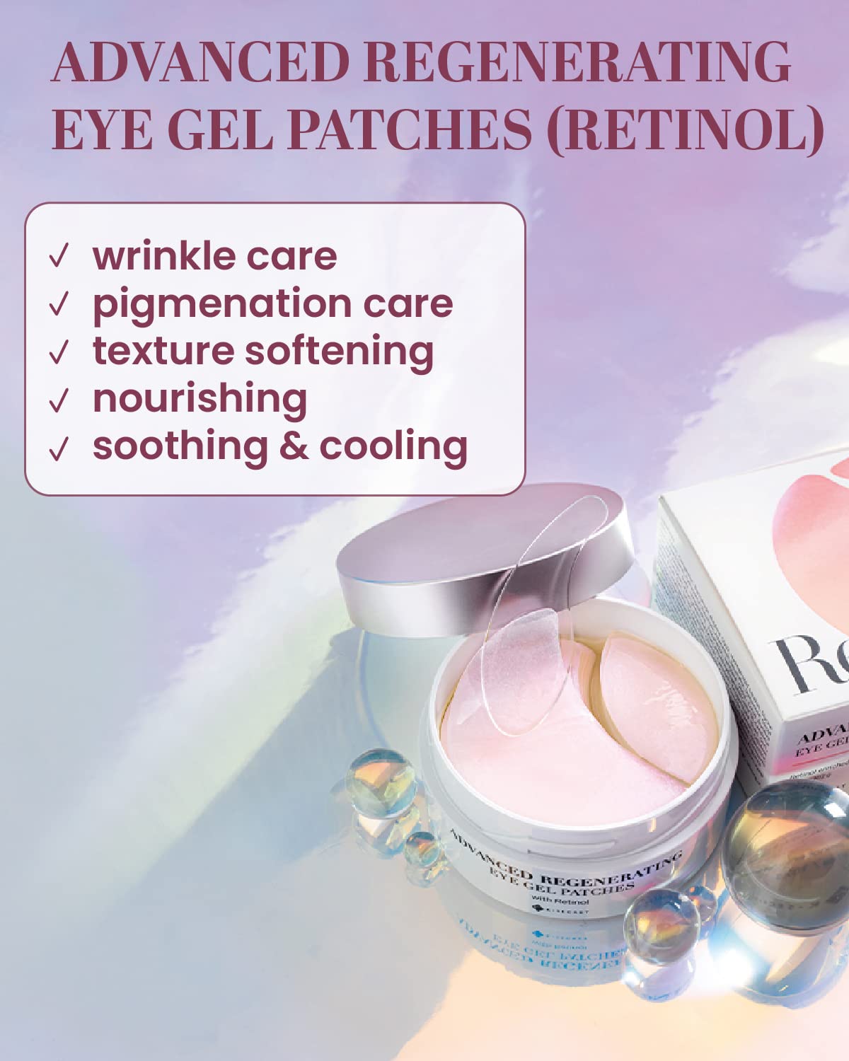 KSECRET HYDROGEL PATCHES 3 types set: RETINOL, CAFFEINE & VITAMIN C care in unique shape & beautiful texture