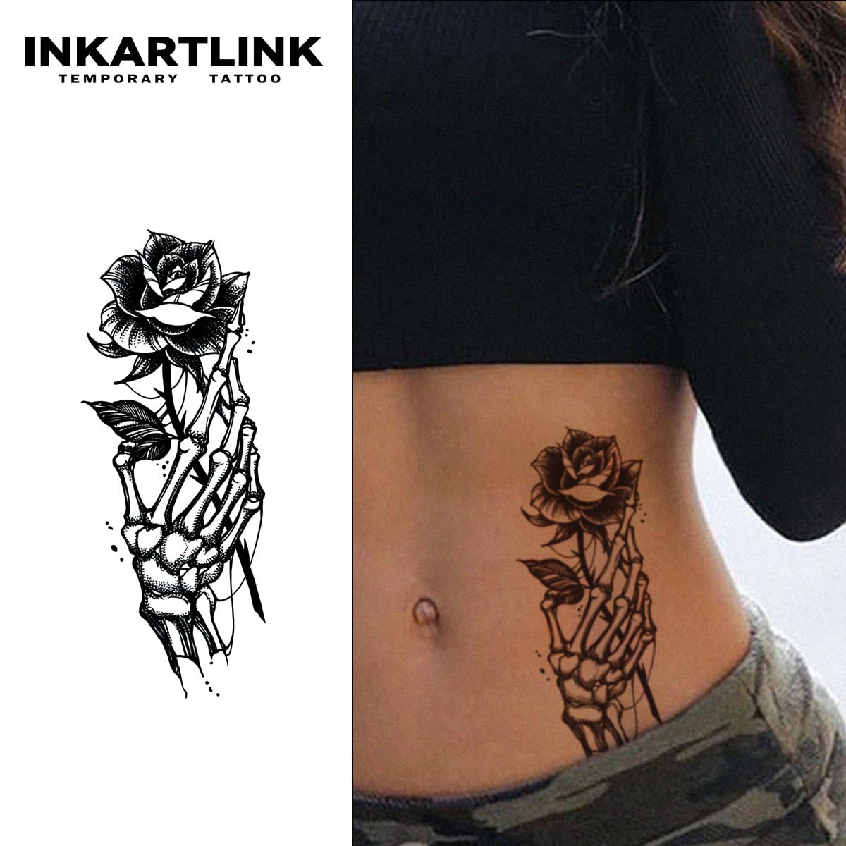 INKARTLINK 6 Sheets Temporary Tattoos, Semi-Permanent Tattoo,Lasts 1-2 Weeks, lines, skulls，3 × 7 in